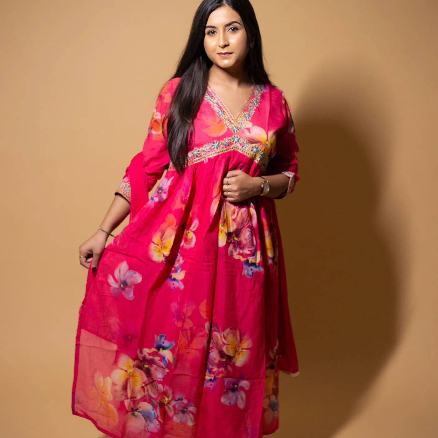 Pink Floral Georgette Suit