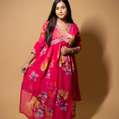 Pink Floral Georgette Suit