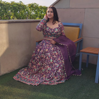 Mauve Work Lehnga