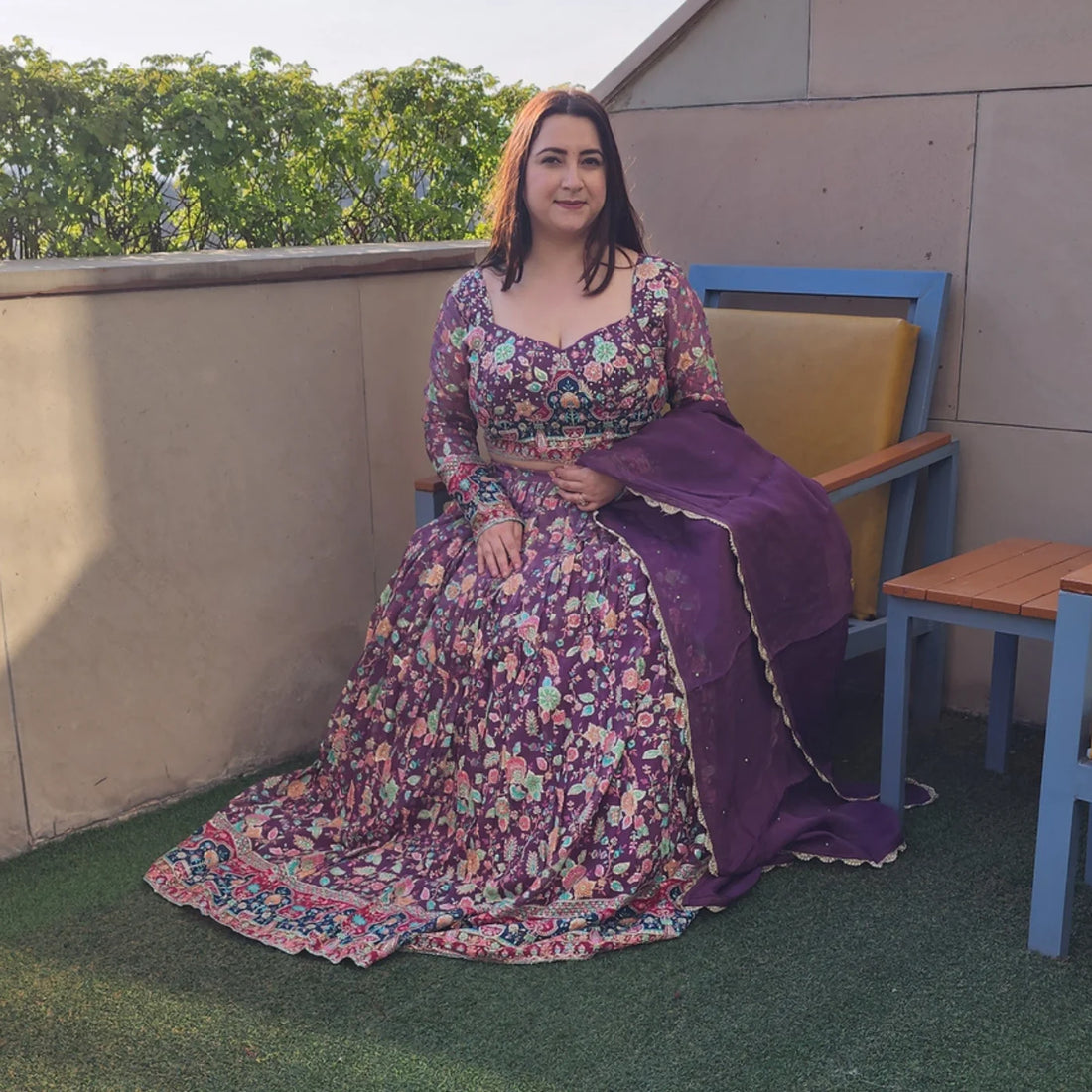 Mauve Work Lehnga