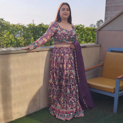 Mauve Work Lehnga