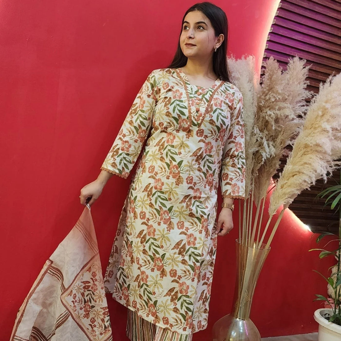 Cream & Peach Floral Suit